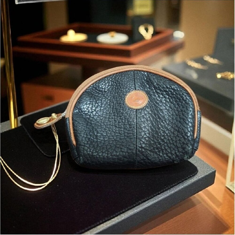 Vintage Dooney & Bourke Coin Purse Black Pebble Leather -Brown Leather Logo RARE - Picture 9 of 9